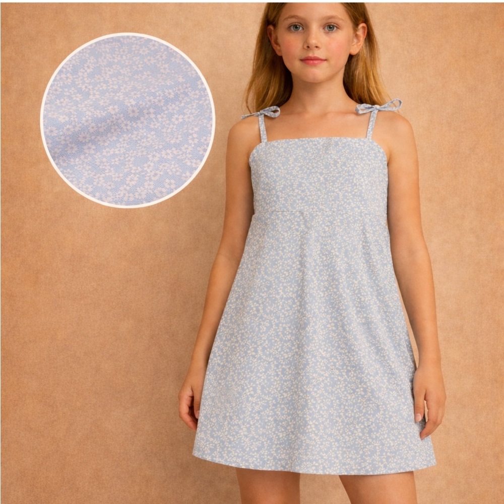 Girls Floral Light Blue Sundress Tie Strap Dress Size Medium Summer Casual